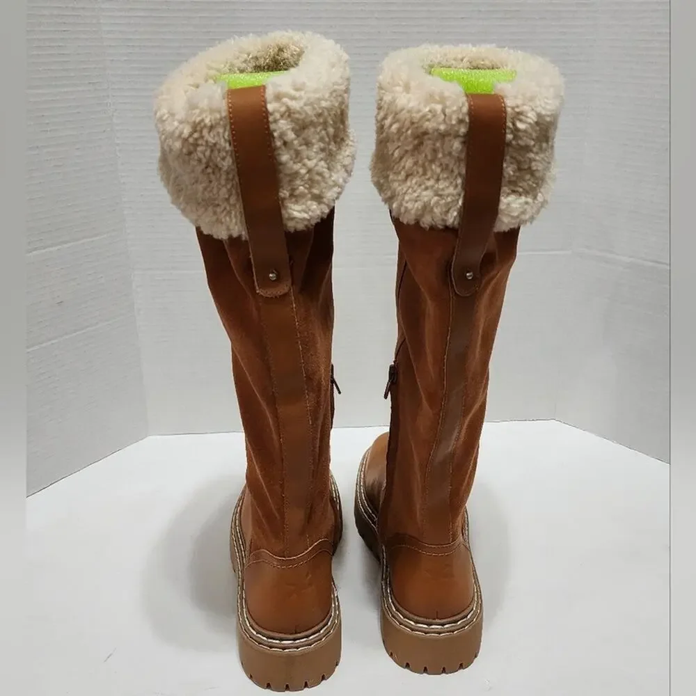 Splendid  Antonia faux fur trimmed Cognac leather boots Women's size 7.5 8 new!!